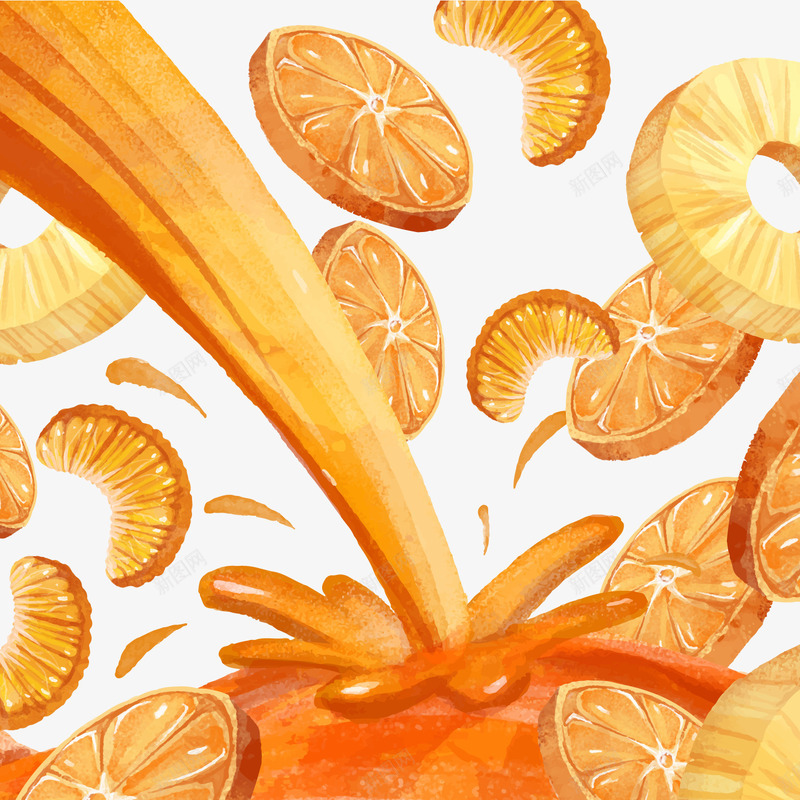 美味橙子和橙汁png免抠素材_新图网 https://ixintu.com 卡通橘子 卡通橙子 美味橙汁 背景装饰