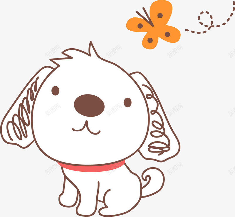 卡通可爱的小狗图png免抠素材_新图网 https://ixintu.com 乖巧的 动物 卡通 呆萌的 宠物 插图 蝴蝶