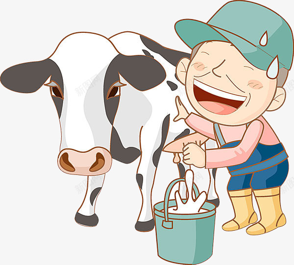 挤奶工简图png免抠素材_新图网 https://ixintu.com 卡通 奶牛 手绘 挤牛奶 白色 简图 蓝色 黑色