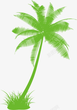 手绘绿色椰树矢量图素材