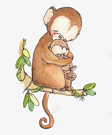 抱着小猴的猴妈妈png免抠素材_新图网 https://ixintu.com 儿童插画 卡通猴子 母子 温馨 猴子妈妈 绘本