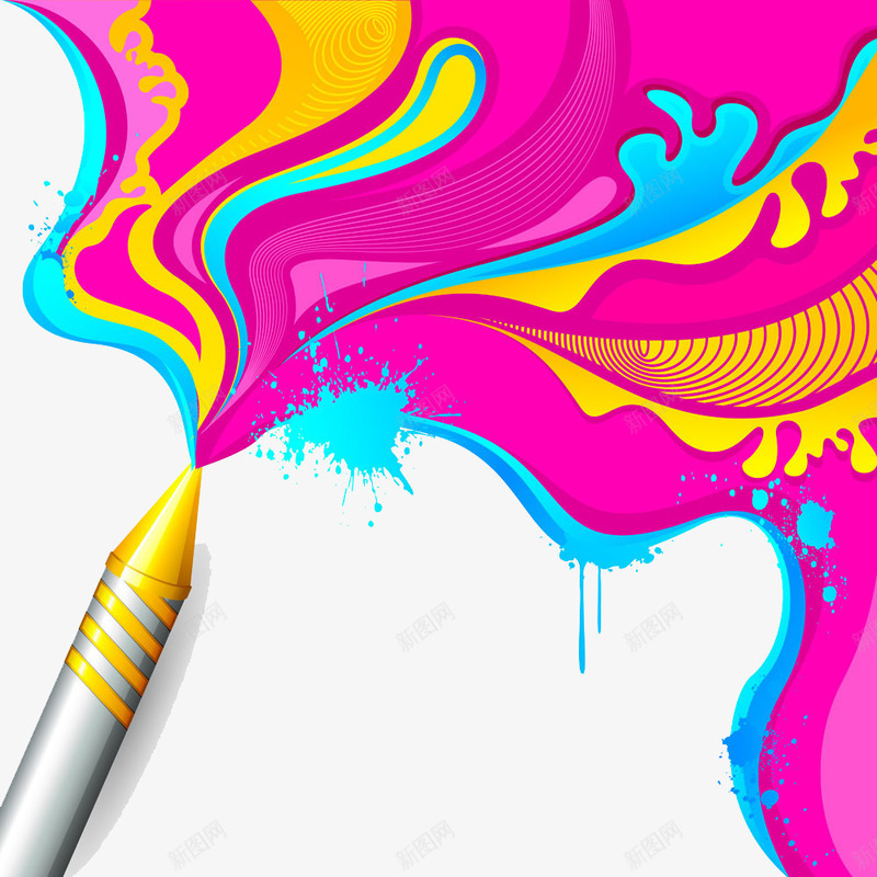 画笔与抽象彩色图案png免抠素材_新图网 https://ixintu.com 喷墨背景 彩墨背景 彩色墨汁 画笔