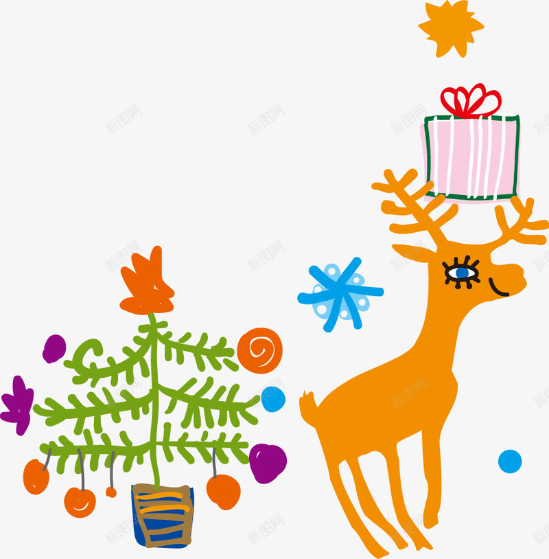 卡通手绘圣诞树麋鹿png免抠素材_新图网 https://ixintu.com 卡通 圣诞树 麋鹿