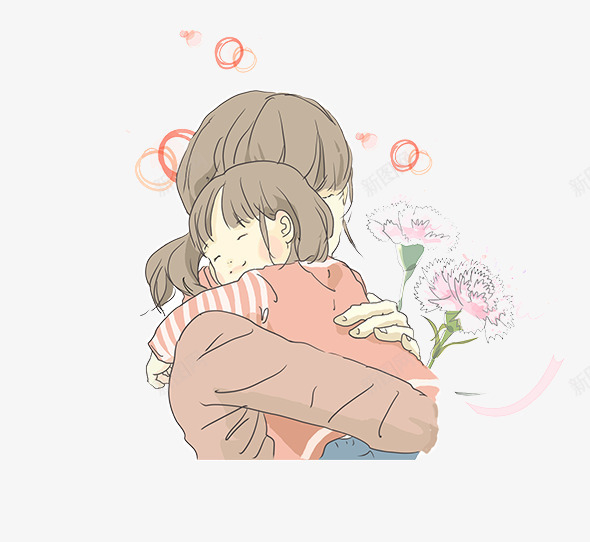 女儿送花给妈妈温馨卡通png免抠素材_新图网 https://ixintu.com 卡通 女儿 感人 拥抱 母亲 母亲节 温馨 花朵 送花