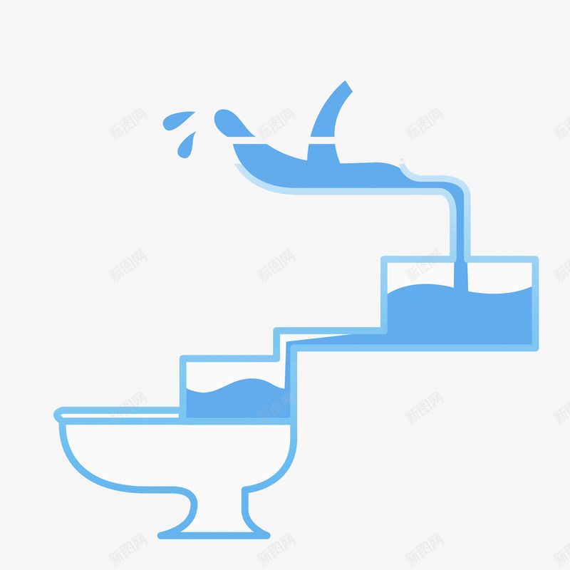 蓝色马桶png免抠素材_新图网 https://ixintu.com 手绘 格子 水流 水管 流向 空间 蓝色 阶梯 马桶