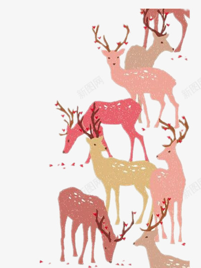 一群美丽的麋鹿png免抠素材_新图网 https://ixintu.com 手绘 插画 装饰