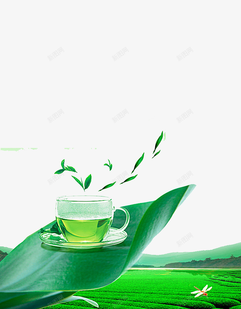 清香绿茶png免抠素材_新图网 https://ixintu.com 叶子 杯子 茶
