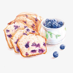 手绘蓝莓面包素材