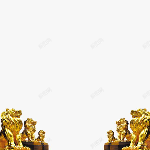 两排狮子石像对望png免抠素材_新图网 https://ixintu.com 底座 狮子毛 金色 铜铁