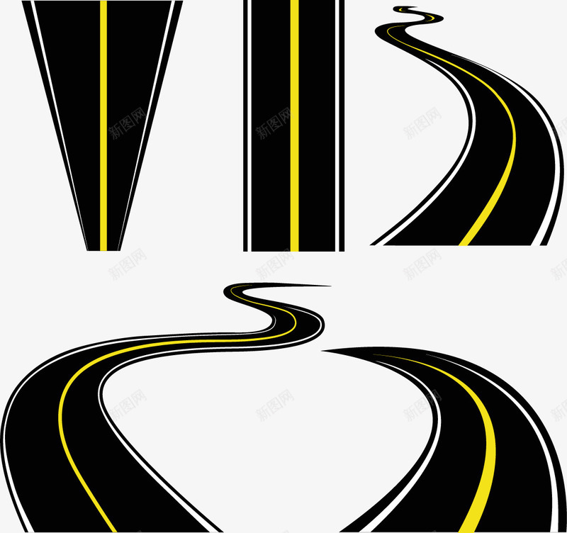 黑色道路矢量图ai免抠素材_新图网 https://ixintu.com 公路 弯道 扁平化 矢量素材 矢量道路 矢量图