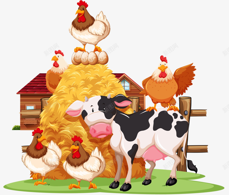 母鸡与奶牛png免抠素材_新图网 https://ixintu.com 奶牛 奶牛与母鸡 母鸡 母鸡下蛋