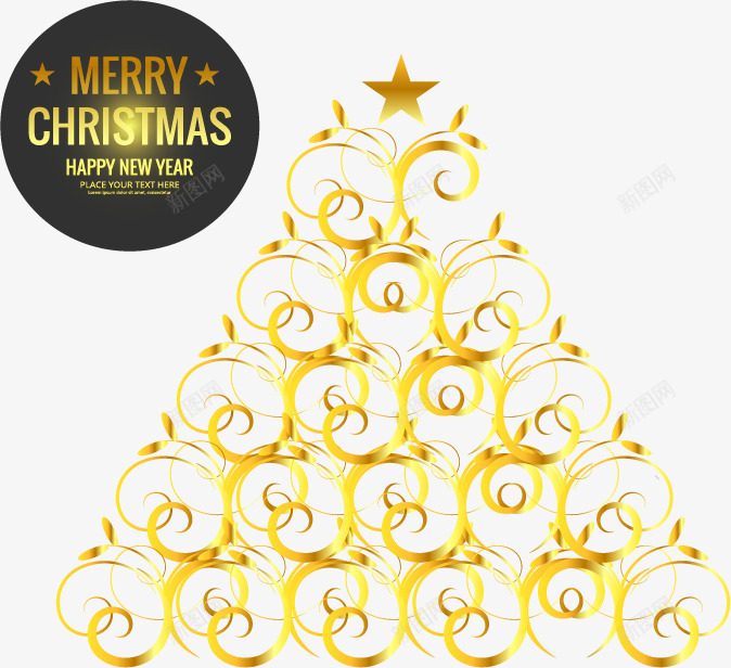 黑色背景金色圣诞树png免抠素材_新图网 https://ixintu.com 拼接圣诞树 欧式花纹 金色 金色光效