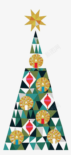 三角形元素圣诞树png免抠素材_新图网 https://ixintu.com 几何形 圣诞节 绿色 节日 蜡烛