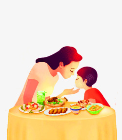 手绘碗筷吃饭图案手绘母子吃饭装饰图案高清图片
