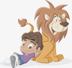 狮子与男孩卡通元素素材