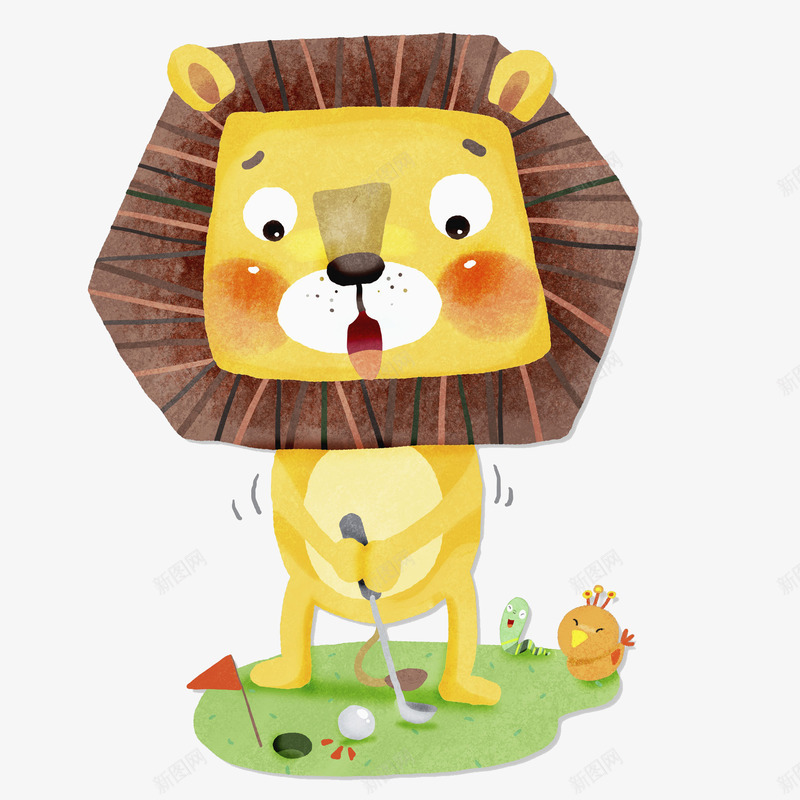 卡通打高尔夫的狮子图png免抠素材_新图网 https://ixintu.com 创意的 动物 卡通 帅气的 手绘 运动员 高尔夫