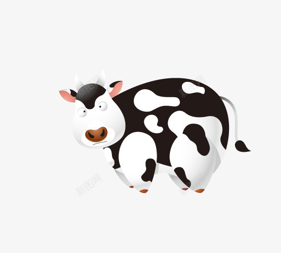 扭头的小奶牛png免抠素材_新图网 https://ixintu.com 动物 卡通动物 卡通扭头的小奶牛 卡通牛 白色 黑色