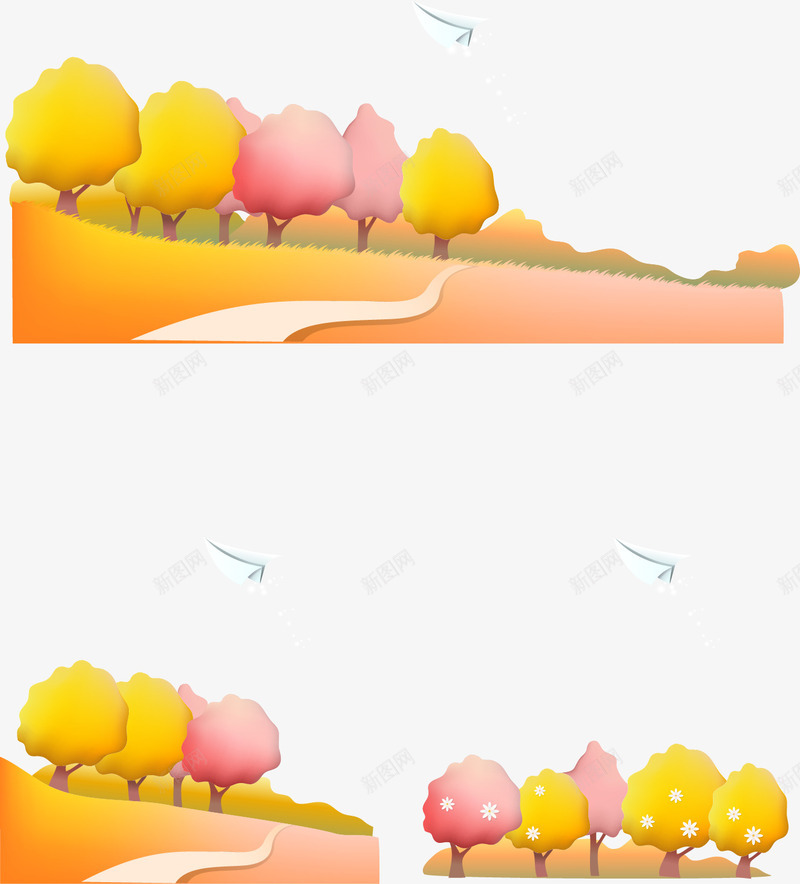 树林png免抠素材_新图网 https://ixintu.com 免费矢量下载 彩色 插画 树林 温馨 纸飞机