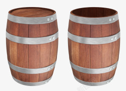 深棕色容器铆钉固定的空木桶实物素材