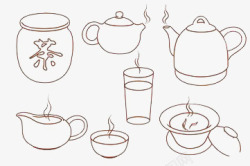 手绘茶壶和杯子手绘茶具高清图片