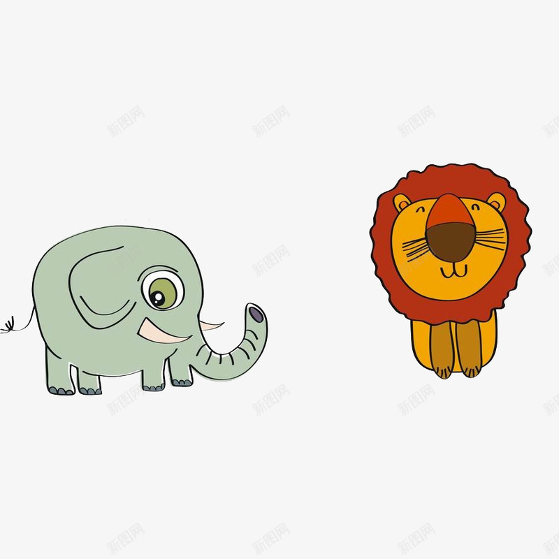 和狮子在一起的小象png免抠素材_新图网 https://ixintu.com 卡通 可爱 小象 狮子