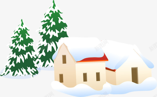 卡通堆雪的房子png免抠素材_新图网 https://ixintu.com 卡通PNG素材 房屋 松树 雪
