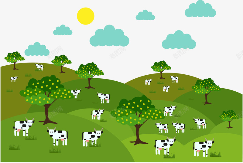 大草原上的奶牛png免抠素材_新图网 https://ixintu.com 大草原 奶牛 无污染 矢量素材 纯天然 郊外