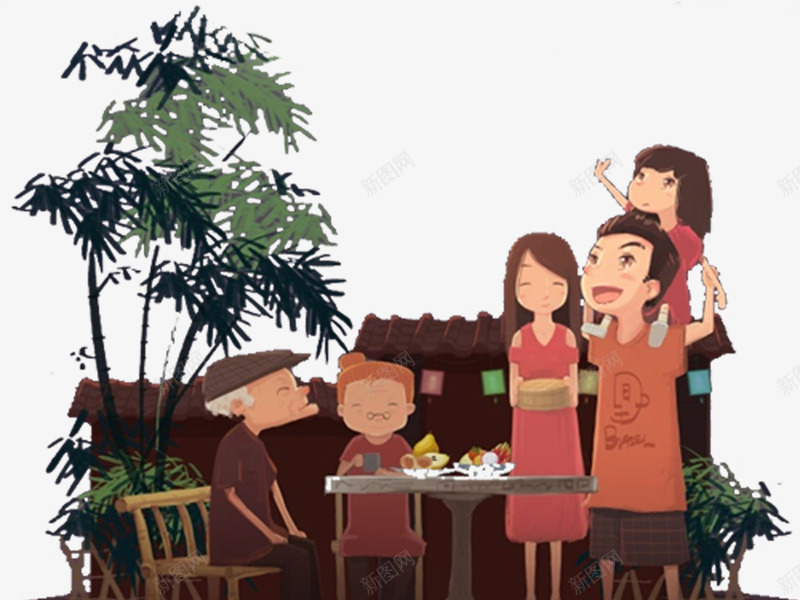 聚在一起的家人png免抠素材_新图网 https://ixintu.com 家人 桌椅 植物 相聚