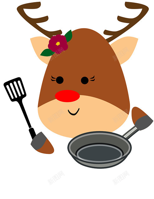 爱烹饪的小麋鹿png免抠素材_新图网 https://ixintu.com 动物 可爱 思考 手绘 烹饪 麋鹿