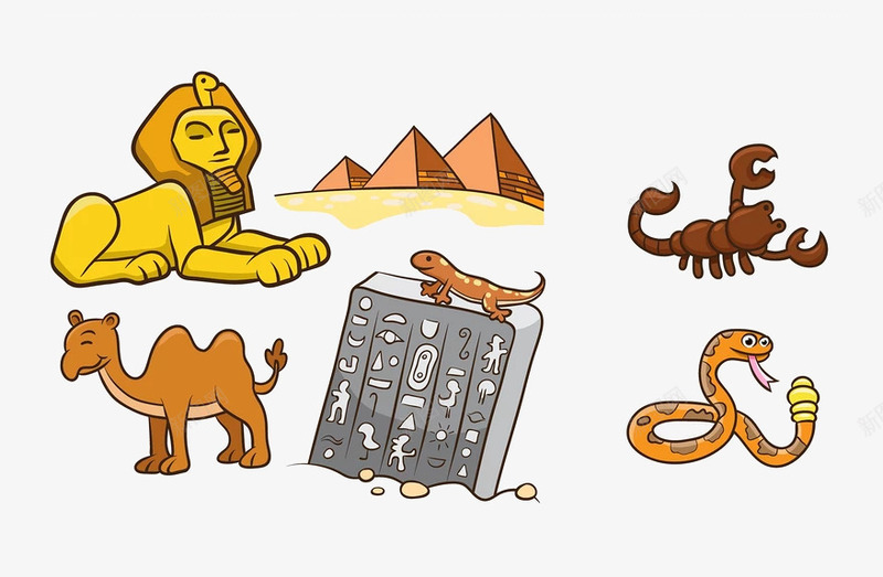 蛇和骆驼png免抠素材_新图网 https://ixintu.com 动物 卡通 埃及金字塔 手绘 狮子 简图 蛇 骆驼