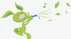 吹笛子的绿色兔子素材