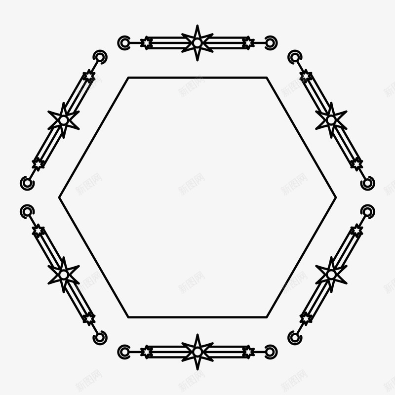 星星六边形边框png免抠素材_新图网 https://ixintu.com 六边形边框 手绘 星星 线条