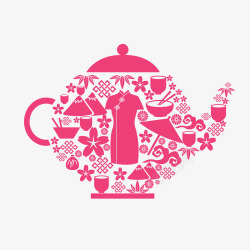 粉色旗袍粉色手绘扁平化图标茶壶高清图片