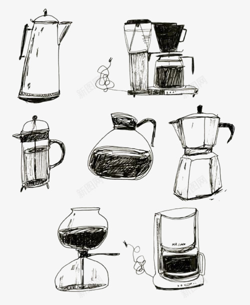 咖啡机png免抠素材_新图网 https://ixintu.com 创意咖啡机 创意杯子 创意茶壶 喝茶 简约茶杯