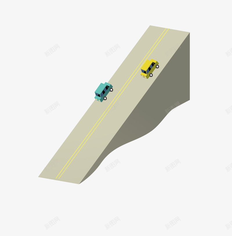 在高坡上走着的车辆png免抠素材_新图网 https://ixintu.com 蓝色的车 车 车辆 马路 黄色的车