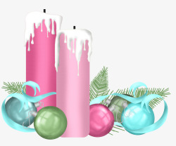 卡通圣诞球装饰粉色蜡烛素材
