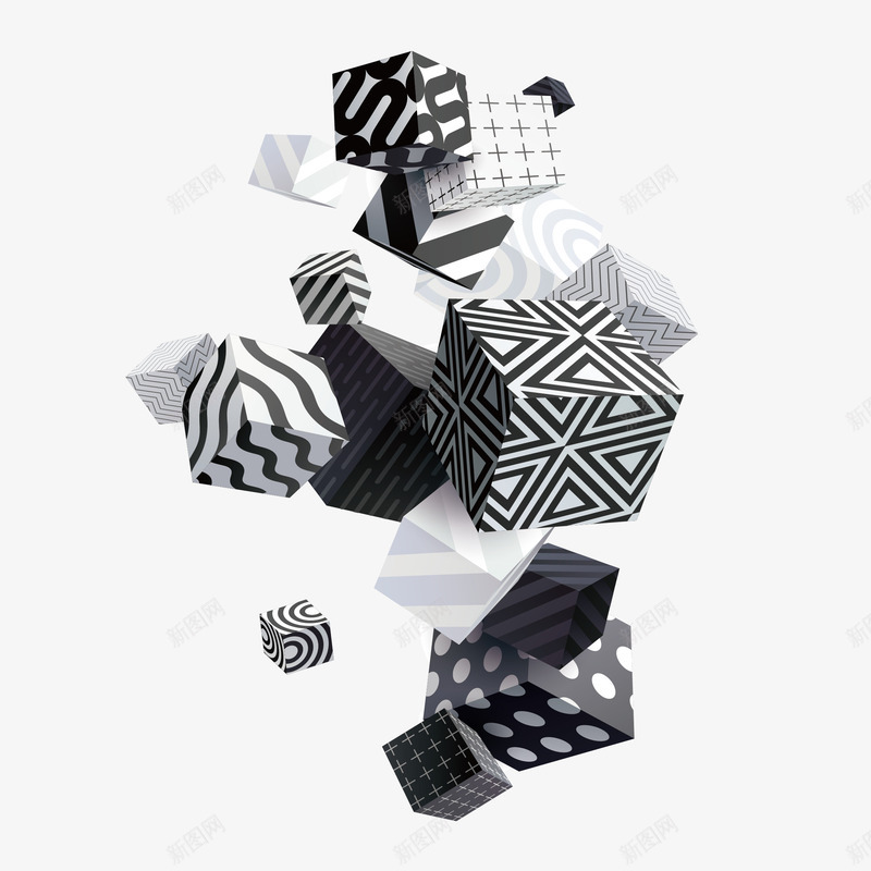 黑白色正方体拼接模块矢量图eps免抠素材_新图网 https://ixintu.com 创意设计 多维度 拼接图案 拼接模块 正方体 空间立体 黑白色 矢量图