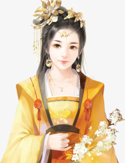 花朵黄裙高贵女子素材