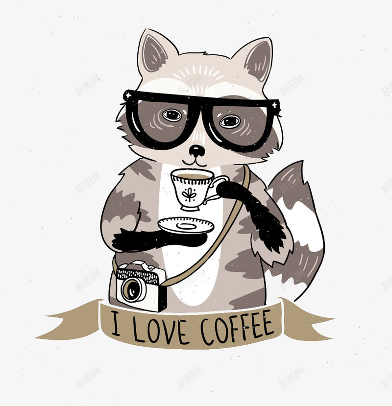 喜欢喝咖啡的猫png免抠素材_新图网 https://ixintu.com 咖啡 手绘 杯子 相机
