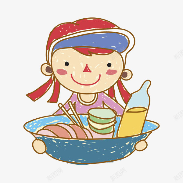 端着餐具的女孩图png免抠素材_新图网 https://ixintu.com 刷碗工 卡通 小女孩 工作的 微笑的 漂亮的 餐具