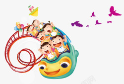 欢乐的孩童卡通孩童们欢乐玩过山车插图高清图片
