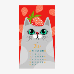 猫咪挂历红灰色2018年七月猫咪挂历矢量图高清图片