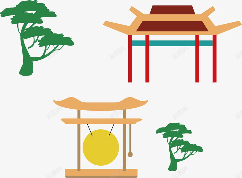 亭子松树png免抠素材_新图网 https://ixintu.com 亭子元素 亭子素材 创意亭子 松树 矢量亭子