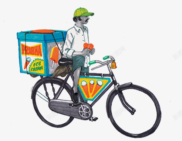 卡通小贩骑自行车png免抠素材_新图网 https://ixintu.com 交通工具 小贩 自行车 马路