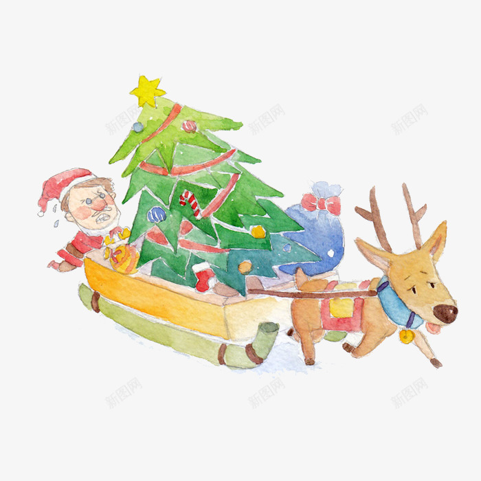 圣诞老人和麋鹿png免抠素材_新图网 https://ixintu.com 儿童插画 卡通 卡通人物 卡通动物 可爱 圣诞老人 插画 故事插画 麋鹿