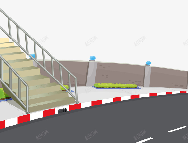 马路边的楼梯png免抠素材_新图网 https://ixintu.com 卡通 大马路 斑马线 楼梯 马路