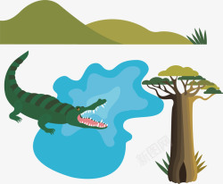 犀牛头手绘卡通野生动物鳄鱼矢量图高清图片