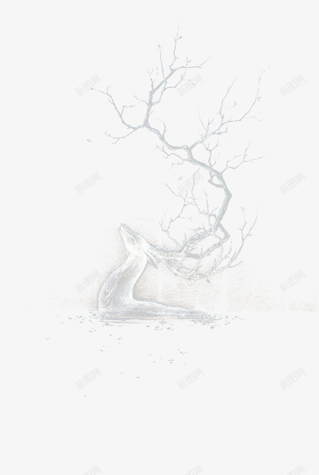 麋鹿png免抠素材_新图网 https://ixintu.com 动物 树枝 白色 美丽 雪