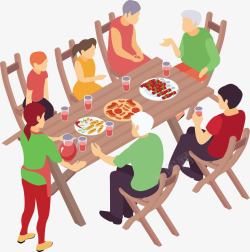 一家人坐在一起吃饭矢量图素材