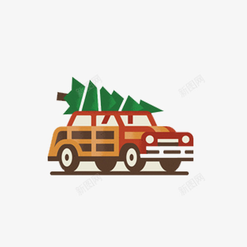 扁平圣诞树汽车png免抠素材_新图网 https://ixintu.com 圣诞松树 圣诞树 圣诞节 砍树